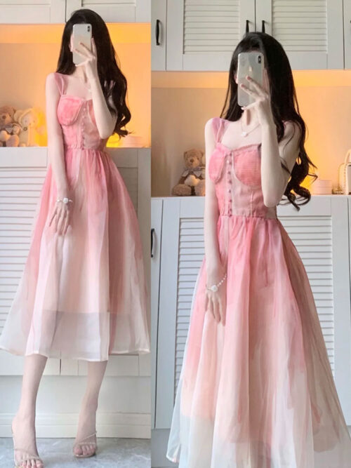 High-quality French Dress เดรสชมพูสไตล์ฝรั่งเศส