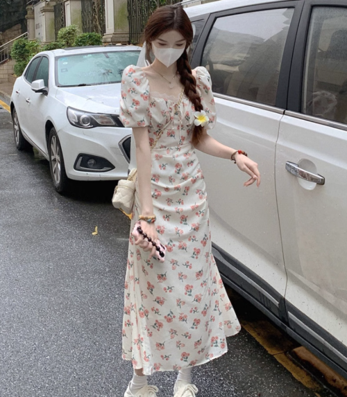 Flower Dress ชุดเดรสลายดอกไม้ฝรั่งเศส