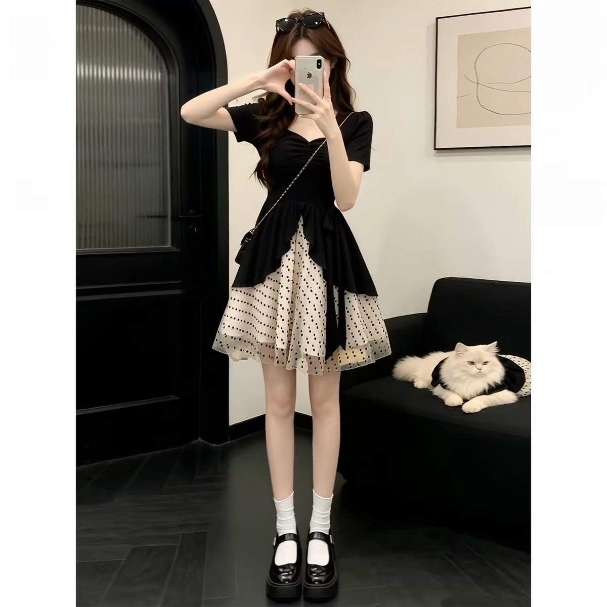 NOIR POLKA RIBBON DRESS - Image 4