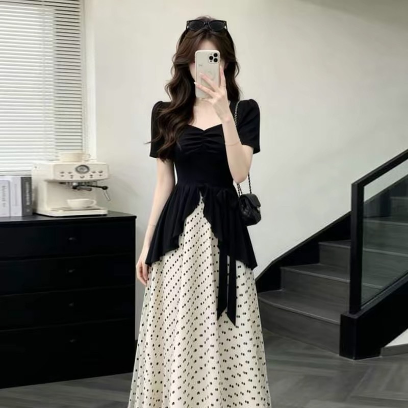 NOIR POLKA RIBBON DRESS - Image 3