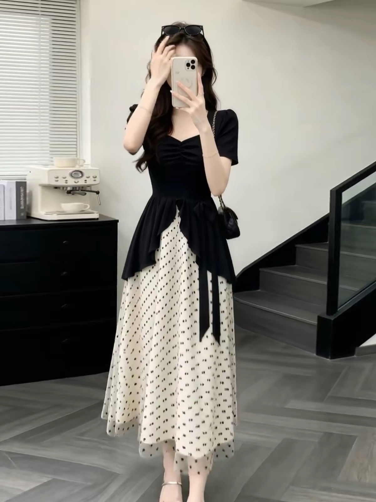 NOIR POLKA RIBBON DRESS - Image 2